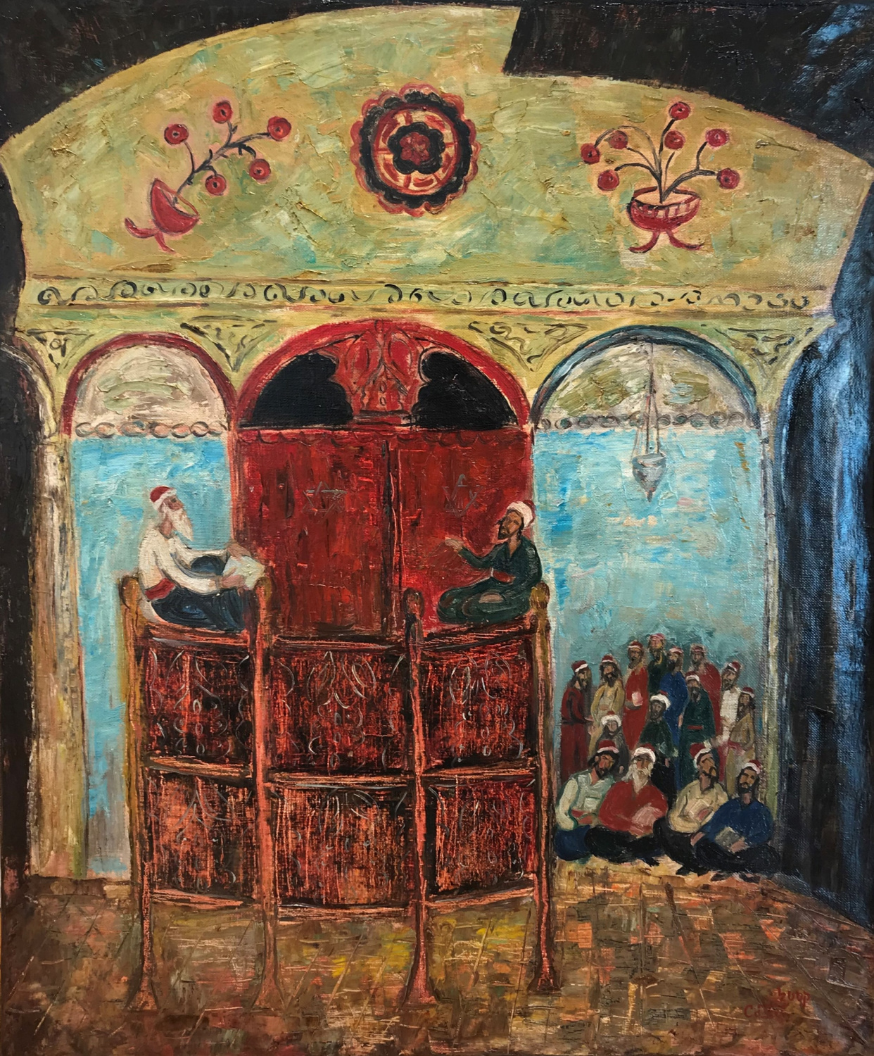 Moshe Castel - Ha'Ari Synagogue in Safed - Kings Gallery - Fine art - Jerusalem.