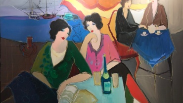Itschak Tarkay - Sidewalk cafe - Kings Gallery - Jerusalem - Oil Painting - Famous Israeli artist.