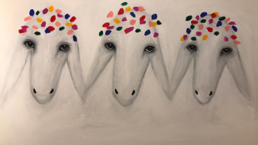 Menashe Kadishman - Three sheep head - kings Gallery - Jerusalem - international art - International artist - Israeli artist - Sheep.