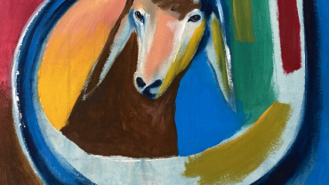Menashe Kadishman - Colorfull Head Sheep - Shepherd - Israeli artist - Jerusalem - Kings Gallery - Fine Art - Gallery in Jerusalem - Important artist.