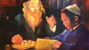 Zvi Malnovitzer, Rabbi and His Student, Kings Gallery, fine art, Jerusalem.